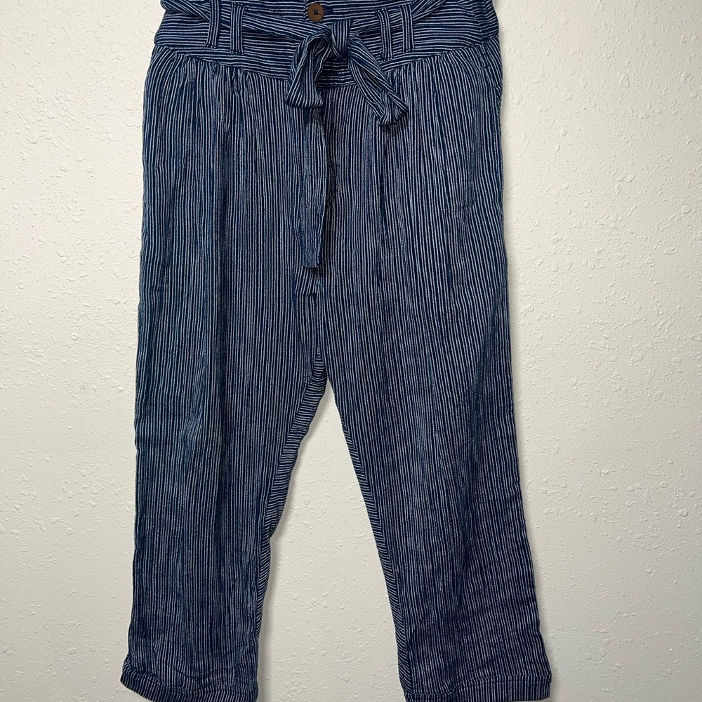 Free People Striped Harem Pants Womens 8 Blue High Rise Relaxed Cropped Bohemian